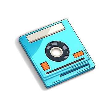 Cartoon sticker of a vintage floppy disk over white background. Generative AI illustration