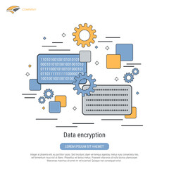 Data encryption, information protection, coding flat contour style vector concept illustration