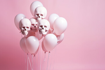 Halloween balloons with creepy skulls. Generative ai
