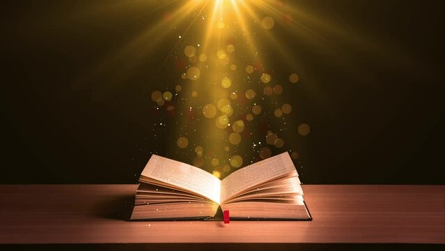 Magic Book with Lens Particles and Optical Flare. Fairytale, Bible Stories Concept. 