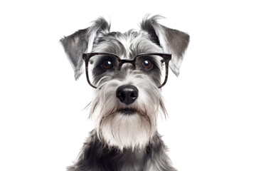 Fototapeta a schnauzer with small square glasses looking pleased   isolated on a transparent background, generative ai obraz