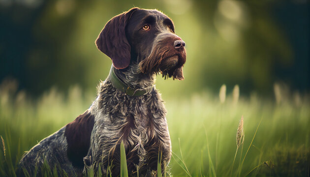 German Wirehaired Pointer Dog German Hunting Dog Generative AI
