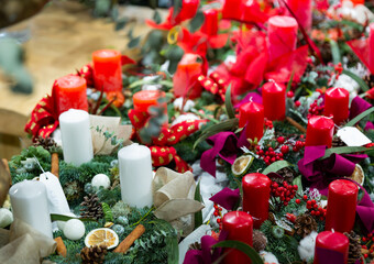 Christmas composition with candles, put up for sale in the store