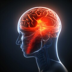 anatomy brain headache pain red blue head x-ray medical medicine. Generative AI.
