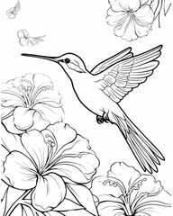 coloring page for kids humming - bird flying