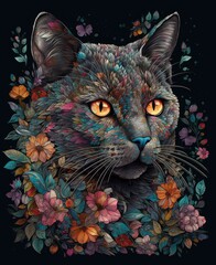 Watercolor Colorful Cat Generative Ai