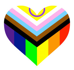 Obraz premium LGBTQ flag into a heart shape, actualized LGBT flag heart shaped,