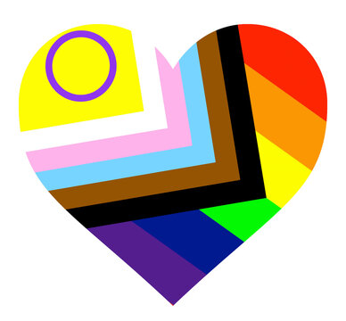 LGBTQ flag into a heart shape, actualized LGBT flag heart shaped,