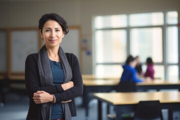 Portrait of confident businesswoman standing with arms crossed in conference room
