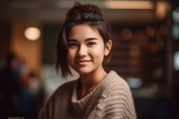 Portrait of a beautiful young asian woman smiling and looking at camera.