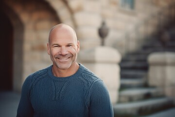 Portrait of a smiling mature man standing in front of a stone wall