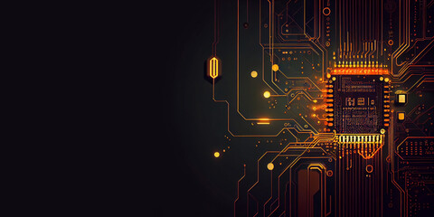 The microprocessor in the rays of light on the background of the electronic board. Generative AI