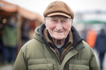 Fototapeta premium Portrait of an elderly man at the christmas market in winter