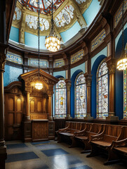 Interior of an English Synagogue in the Style of Princes Road Synagogue in Liverpool - generative AI