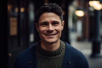 Obraz premium Close up portrait of a handsome young man smiling and looking at camera