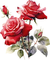 Bouquet of red roses isolated on white background. Watercolor illustration.