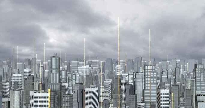 Futuristic Smart City Covered By Satellite High Speed Network. Technology Related 3D Animation.