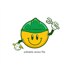 Mechanic Mascot. Smile character mascot with a helmet. Architect mascot vector