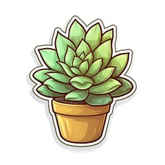 Fototapeta premium Cartoon sticker of a potted succulent plant over white background. Generative AI illustration