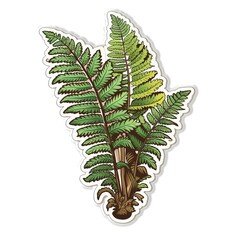 Cartoon sticker of a big fern leave over white background. Generative AI illustration