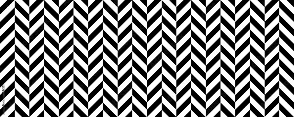 Poster Herringbone seamless pattern. Black and white chevron background. Repeating zigzag texture with diagonal lines. Textile and fabric print design swatch. Vector illustration and wallpaper
