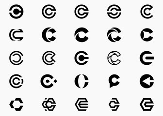 Initials Letter C Triangle logo design, Set Logo Design Icon Symbol