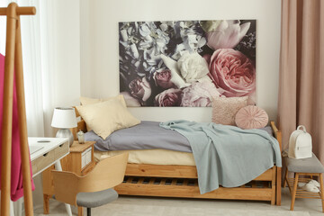 Stylish teenager's room interior with comfortable bed