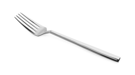 One shiny metal fork isolated on white