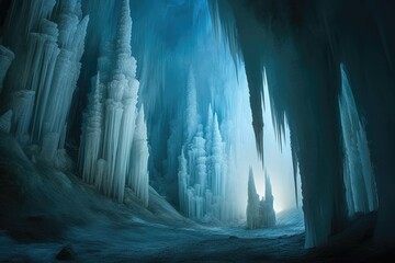 Stalactites and stalagmites formed strange and otherworldly shapes, like frozen pillars that defied explanation. Generative AI