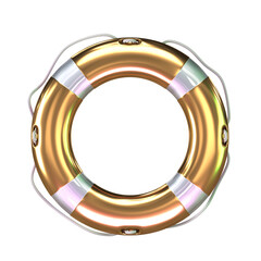 Gold Lifebuoy Ring. 3d Illustration