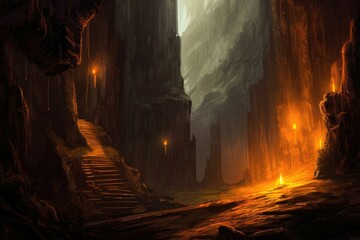 The cave was shrouded in darkness, with only the flickering light of torches illuminating the rocky walls. Generative AI