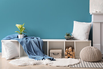 Interior of living room with florarium and stand