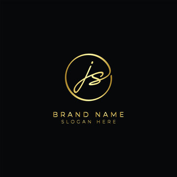 J, S, JS Initial letter handwritten and signature vector logo. Business template in round shape line art