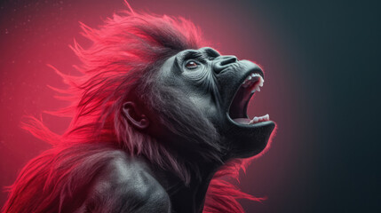 Fototapeta premium Gorilla on Red created with Generative AI Technology, ai, generative