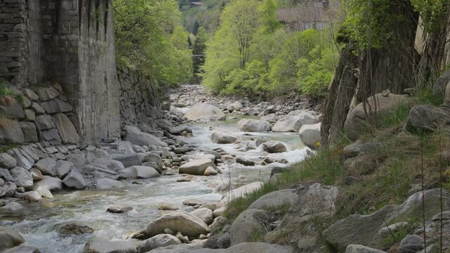 River in the Swiss Alps. River upper Reuss, Reuss Valley, Urner Reusstal, Wassen, Canton Uri, Switzerland.