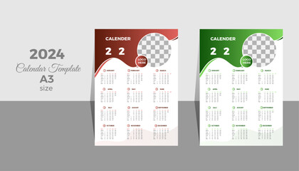 Wall Calendar 2024 template .12 months included - A3 Size