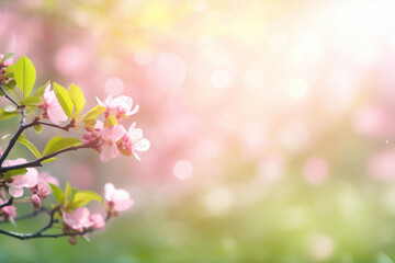 Fototapeta na wymiar Spring background blurholiday wallpaper, Delicate Pink Spring Flowers in Full Bloom, Generative AI