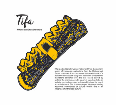 vector illustration of tifa traditional musical instruments from papua, indonesia