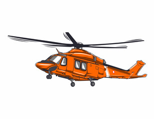 Fototapeta na wymiar Vector illustration of helicopter flying isolated with orange color