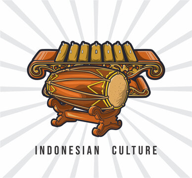 vector illustration of saron and kendhang musical instrument