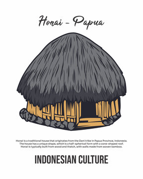 vector illustration of honai, home culture from papua indonesia