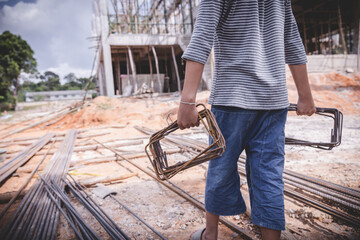 Poor children are forced to work construction, Violence children and trafficking concept,Anti-child...