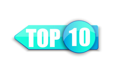 Top 10 small logo. Blue winner sticker ten. Tape best rating. vector illustration.