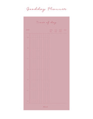 times of Days memo planner. Make your day more easily and happy. Vector Print template.