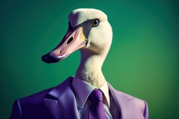 Anthropomorphic swan dressed in a suit like a businessman. Business Concept. AI generated, human enhanced
