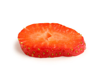 Slice of fresh strawberry on white background