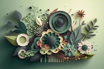 Abstract flowers made of paper, handmade. Ecology concept. AI generated, human enhanced.