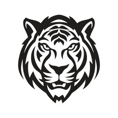 simple tiger, vintage logo line art concept black and white color, hand drawn illustration