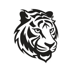 tiger head, vintage logo line art concept black and white color, hand drawn illustration
