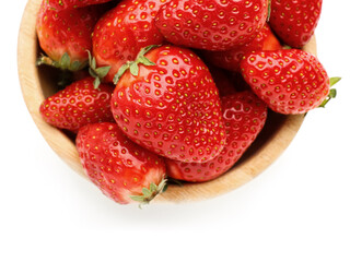 Bowl with fresh strawberries on white background